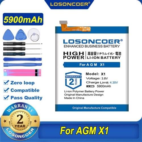 100% Original LOSONCOER 5900mAh For AGM X1 Smart Phone Battery