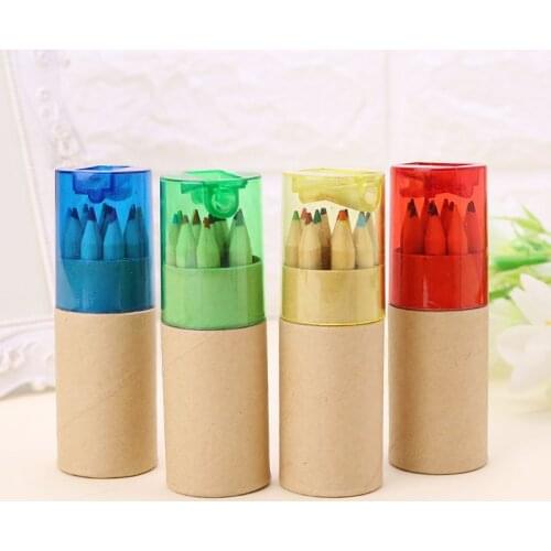 12Pc Wooden 12 Colors Painting Writing Pencils W/ Sharpener Mini Cute Child Gift G6DD