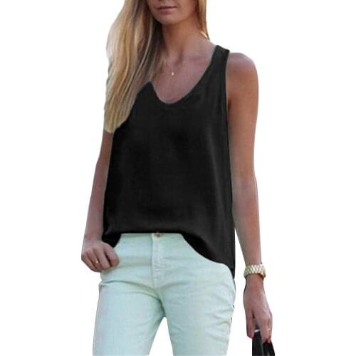 2019 New Women Summer Casual Tank Tops Sleeveless Chiffon Loose Vest Top Blouse Tee Shirt Hot Selling