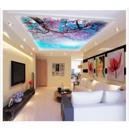 3d customized wallpaper Romantic cherry blossoms Ceiling frescoes wallpaper 3d ceiling Home Decoration
