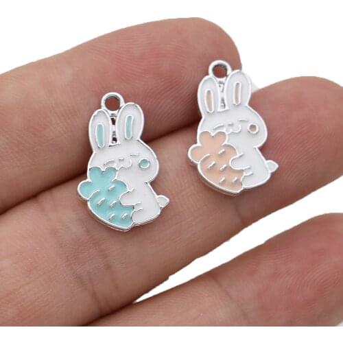 5Pcs Enamel Silver Plated Rabbit Charm Pendant for Jewelry Making Earrings Bracelet Necklace Accessories DIY Findings