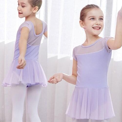 Ballet Dress Gymnastics Leotards for Girls Short Sleeve Mesh Splicing Exercise Clothes Dancewear Costumes Test Dance Clothes