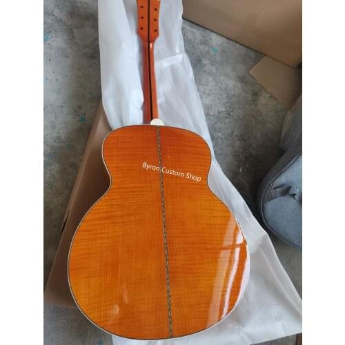 Free shipping elvis right handed Custom Jumbo guitar amber flame maple acoustic electric Guitarra,handmade customize guitar