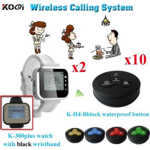 Wireless Waiter Calling System For Coffee Shop Hotel 10 Multi-button Pagers Bells And 2 Watches Pager Receiver