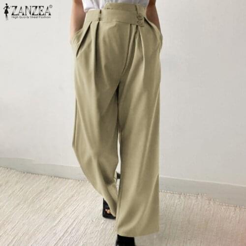 Women Autumn Elegant Office Pants ZANZEA Fashionable Long Suit Trousers Casual High Waist Vintage Pleated Korean Wide Leg Pants