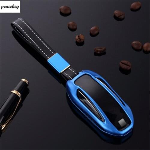 Aluminum Alloy Car Key Case Cover Genuine Leather Belt Key Shell Storage Bag Protector for Tesla Model X key wallet bag