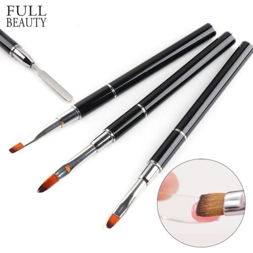 1Pc Double-sided Gel Nail Brush For Manicure Acrylic UV LED With Steel Pusher Pen Multifunction Drawing Phototherapy Tool CH1841
