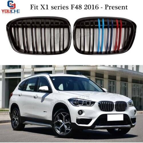 F48 Front Bumper Kidney Grills Gloss M Colored Grille Mesh for BMW X1 Series F48 2016 - present Dual Slat