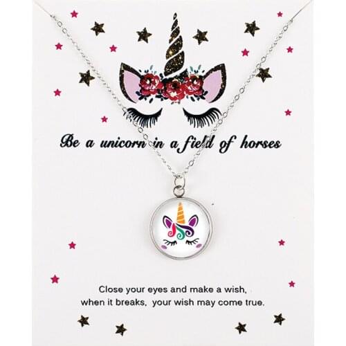 Hot Sale Friendship Statement Glass Dome Cabochon Pendant Big Sister Middle Little Sisters Unicorn Necklaces for Women