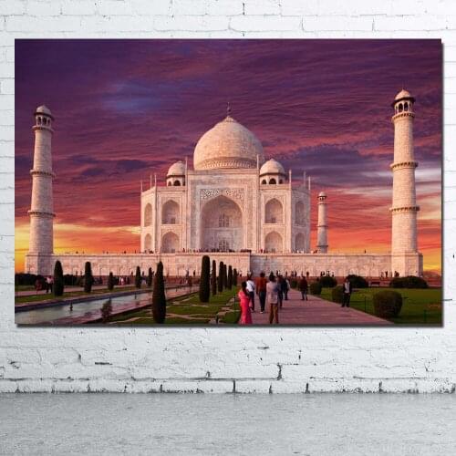 India Old building Taj Mahal Picture Printed Canvas Cloth Wall Art Poster for Room Decor