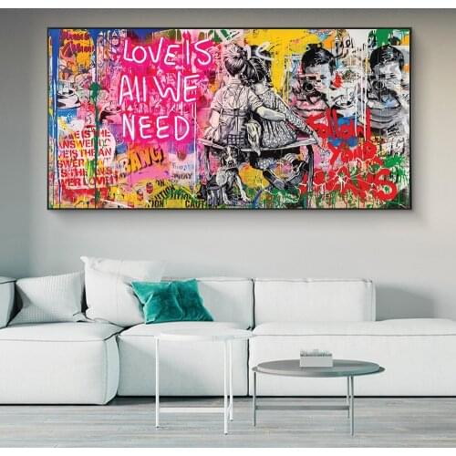 LOVE IS ALL WE NEED Graffiti Art Paintings Print on Canvas Art Posters and Prints Street Art Wall Picture Home Decoration Cuadro