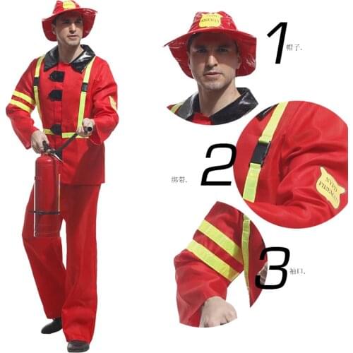 Halloween Cosplay Costumes for Men Adult Fancy Role Play Fireman Costume Party Firefighter Fire Suit Clothes Firefighter Uniform