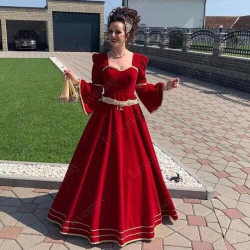 Red Moroccan Kaftan Evening Dresses 2021 Gold Lace Appliques Arabic Dubai Special Occasion Dresses Long Sleeves Prom Party Gown