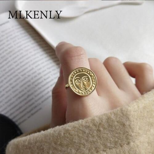 MLKENLY INS 925 Sterling Silver Open Ring adjustable rings web celebrity round face ring bague femme silver 925 jewelry anillos