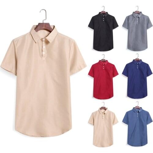 Summer Short Sleeve Shirt Men Brand New Square Collar Mens Dress Shirts Casual Slim Fit Solid Color Chemise Homme 6 Colors