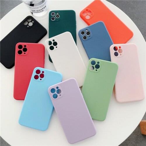 Soild Candy Color Soft Silicone Phone Case For iPhone 11 12 Pro X XR XS Max 7 8 Plus SE2020 Camera Protect Shockproof Case Cover