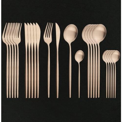 24Pcs Rose Gold Matte Cutlery Set Stainless Steel Dinnerware Set Knife Fork Spoon SilverwareTableware Set Kitchen Flatware