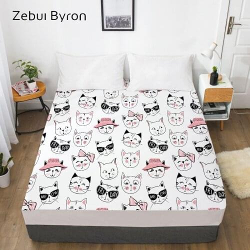 3D Cartoon Fitted Sheet for kids/baby/children,Bed Sheet With Elastic Queen/King/Custom,Cat Mattress Cover 150/180/160x200
