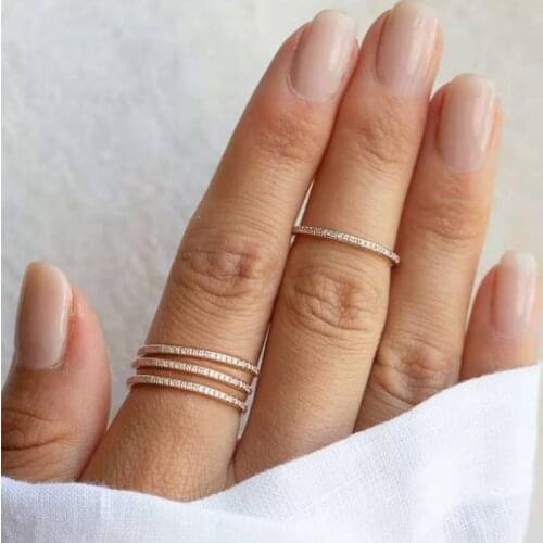 Stainless Steel Minimalist Thin Rings for Women Wedding Brilliant Cubic Zircon High Quality Versatile Female Finger Ring Jewelry