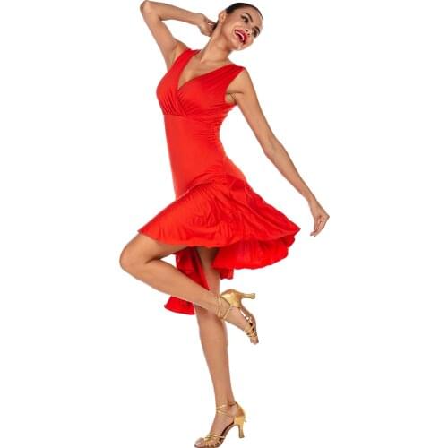 2020 New Woman Red Latin Dance Dress Adult Ballroom Dance Big Swing Skirt High Quality Dance Samba Skirt Waltz Morden Costumes