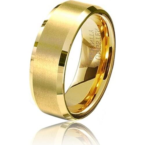 Wholesale 8MM Male Gold Color Tungsten Carbide Rings Mens Wedding Band Bulk Gold Rings Size 4-14 TU051RW