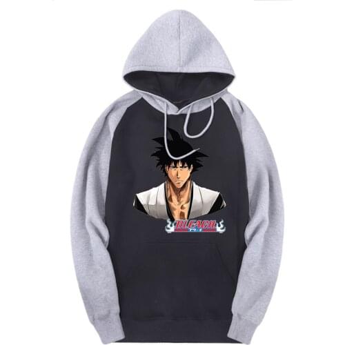 Bleach Print Mans Raglan Sweatshirts Hooded New Arrival Fleece Pullovers Autumn Winter Streetwear Brand Hoodies Male Punk Top