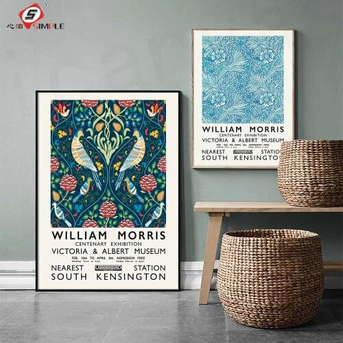 William Morris Exhibition Retro Posters And Print Abstract Plant Blue Green Flower Wall Art Canvas Painting For Livingroom Decor