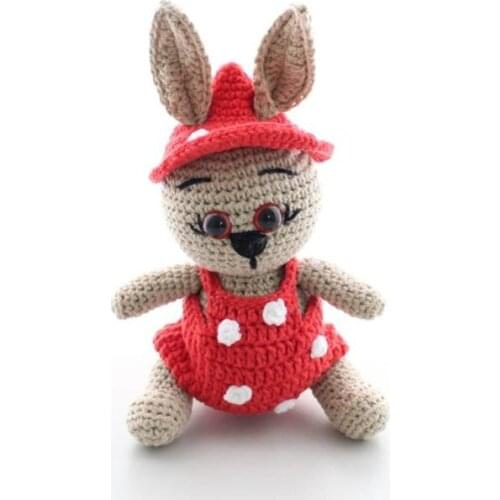 Finecraft Rabbit İn Red Jumpsuit Knitted And Stuffed With 100% Organic Handmade Cotton Rope Plush Toy