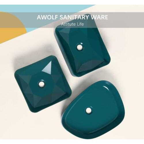 Bathroom Sinks Matte Green Designer Ceramic Vessel Above Counted Luxury Modern Washing Basin Bowl With Drain Soft Hose AM930