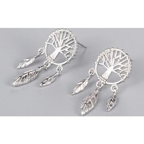 Daisies 925 Sterling Silver Dream Catcher Feather Tassels Earring For Women Girl Gift Tree Of Life Earrings Fashion Jewelry