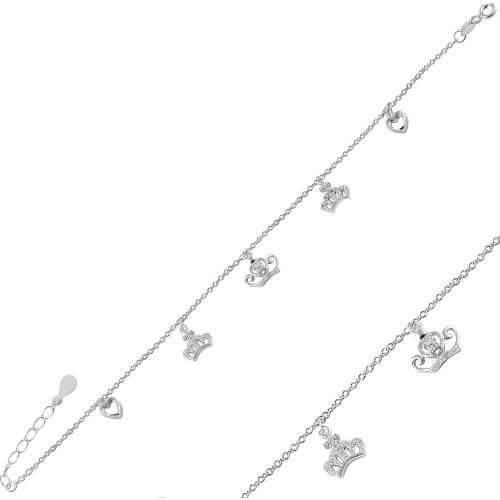 Silver 925 Sterling Crown Zircon Cubic Zirconia Bracelet