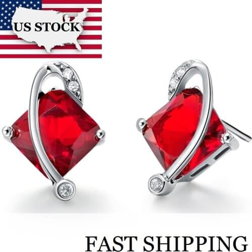 USA STOCK Uloveido Wedding Silver Color Square Earrings for Women Purple Brincos Earing Bijoux Crystal Fashion Jewelry R496