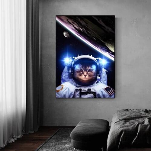 Modern Poster and Print Pet Cat Astronaut Nebula Space Milky Way Canvas Painting Wall Picture Home Decoration Childrens room