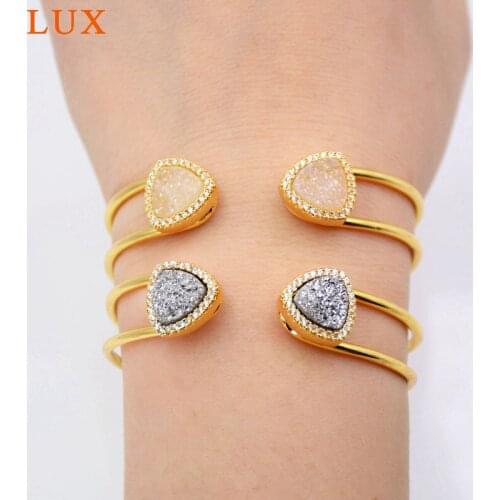 Vintage triangle druzy Stone Open Cuff Bangles Golden Adjustable Sparkling Zircon Charm Bracelets Bangles For Women