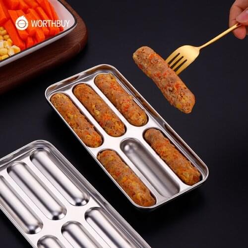 WORTHBUY 18/8 Stainless Steel Sausage Mold For Kids Baby Non-Stick Hot Dog Sausage Making Mold Kitchen Accessories Meat Tools