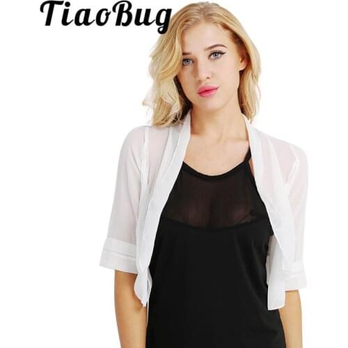 Women Bridesmaid Wedding Wraps Half Sleeve Sheer Soft Chiffon Bolero Shrug Open Front Jacket Cardigan for Party Coat