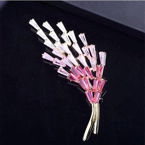 Sweet Pink Yellow Crystal Wheat Brooches Pins Fashion Brooch for Women Men Coat Cubic Zirconias Pin Broche Femme Jewelry Gifts