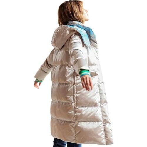 Women 2020 Winter Thick Warm Silver Hooded Down Jacket Female Fashion Casual Loose Parkas High Quality Coat Long Sleeve Overcoat