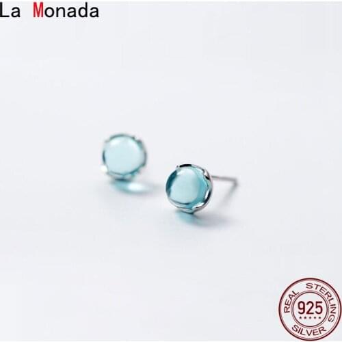 La Monada Woman Earrings Silver Korean Small Blue Crystal Stud Earrings Female Silver 925 Jewelry Women Earrings Minimalist Girl