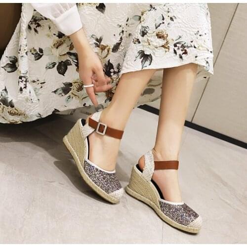 EAGSITY Elegance casual wedges sandals platform Women high heel shoes espadrilles ankle strap pumps rope sole comfort sandals