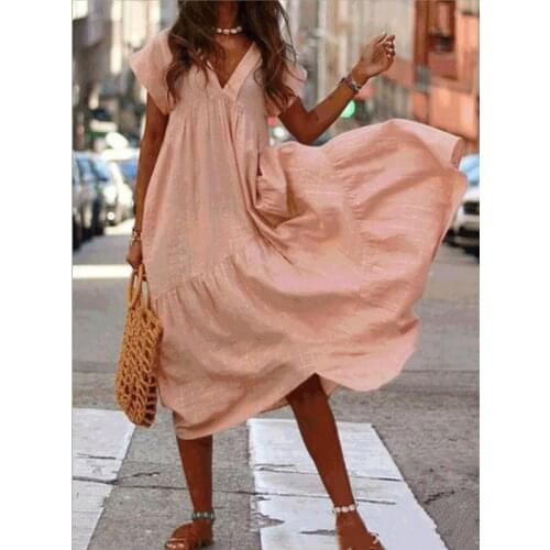 2021 Summer Dress Women V Neck Irregular Multi-Color Multi-Code Casual Short Sleeve Plus Size Dress A-Line Ruffles Dresses S-5XL