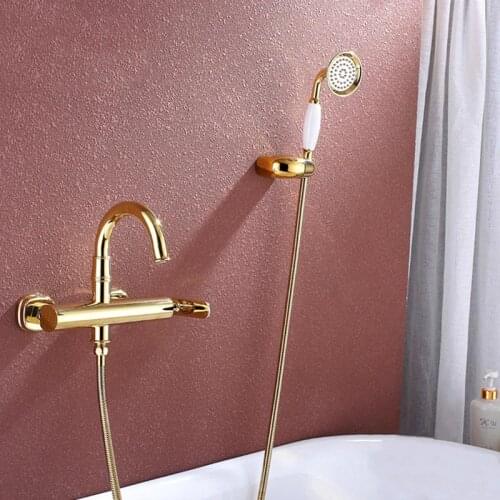 Gold Brass Bathroom Bathtub Faucet Wall Mounted Cold And Hot Bath Mixer Bathtub Tap