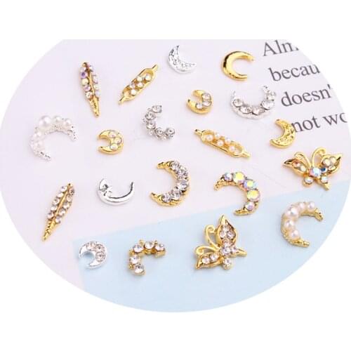 100 pcs moon nail art decorations, Crystals embellishments, gold nail decorations, nail charms,Alloy charms, Pearls jewelry,MN87
