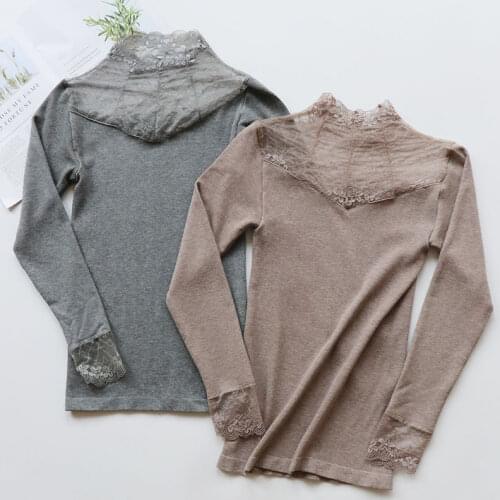 2021 Autumn Winter Sexy Lace Turtleneck Floral Velvet Thermal Thick Shirt Female Seamless Warm Underwear Ladies Slim Tops A416