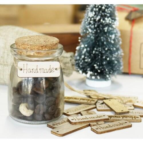 50pcs Rectangular Wooden Handmade Engraved Buttons Packing Label Party Decoration Scrapbooking Handicrafts Gift Tags