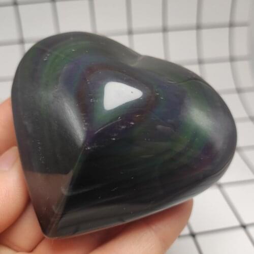 7-8cm Natural Quartz Crystal Rainbow Obsidian Cat Eyes Heart shaped Healing