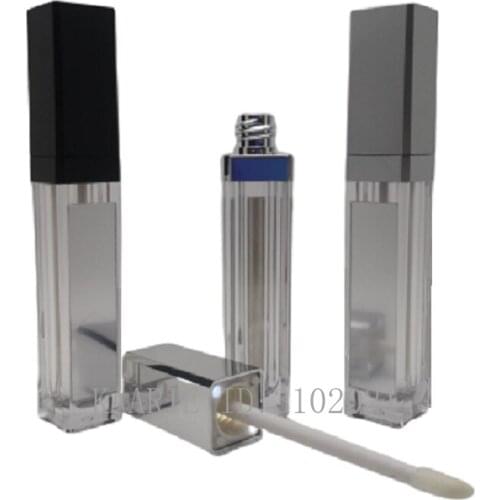 7ML Empty LED Light Lip Gloss Bottle Black Silver Square Liquid Lipstick Container Refillable Lip Gloss Tube with LED