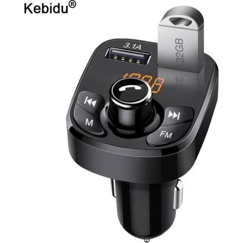 Kebidu Car Kit Handsfree Bluetooth 5.0 FM Transmitter Dual USB Phone Charger Support USB Aux Music Play FM Modulator