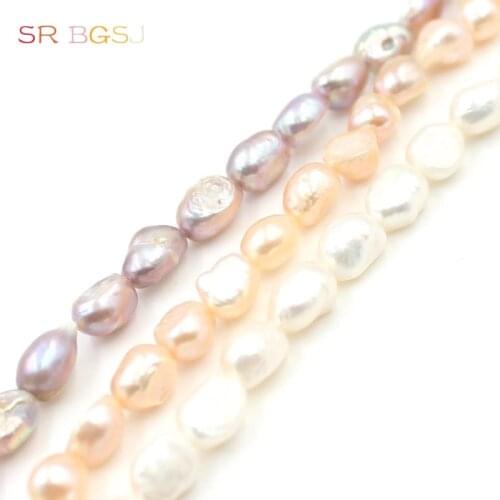 Free Ship 7x9mm White Pink Purple Irregular Freeform Rice Shape Natural Freshwater Pearl Beads For Jewelry Making Strand 15"