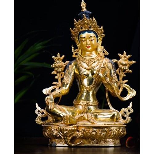 30CM Large -Special Offer -HOME efficacious patron saint Buddhism India Nepal handmade Gilding Bodhisattva Tara(Green) Buddha
